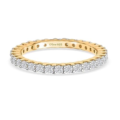 Image of TJC Moissanite Eternity Band Ring for Women 925 Sterling Silver 18K Vermeil Yellow Gold Plated, 1.28 Ct Full Eternity Wedding Engagement Ring, Stackable Gold Ring Jewellery Size K