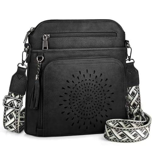 Image of RAINSMORE Cross Body Bag Women Soft PU Leather Trendy Handbags & Shoulder Bag Adjustable Wide Straps Spacious Organised Purse for Daily Use Commute & Travel Black
