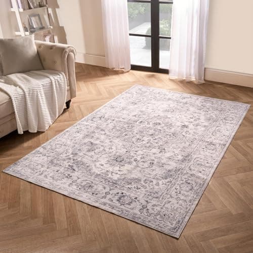 Image of OHS Grey Rug Living Room, Vintage Printed Washable Rug Soft Durable Material Decorative Vintage-Inspired Design Stylish Bedroom Rugs - 80 x 150cm