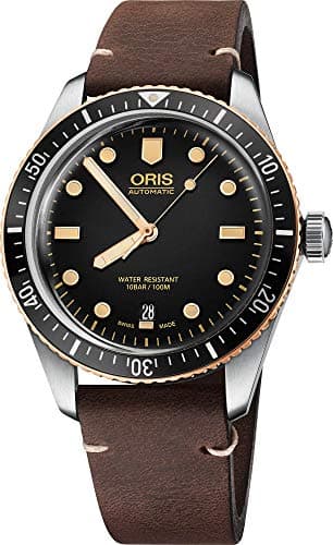 Image of Oris Divers 73377074354LSDRKBRN Men's Watch with Black Leather Strap