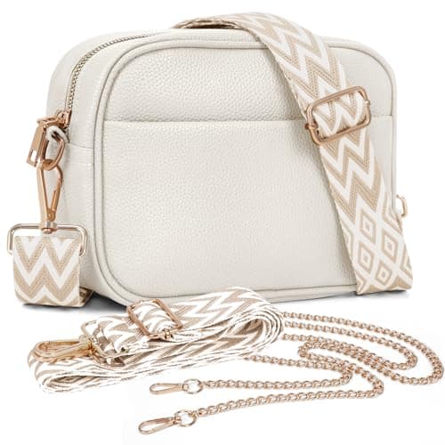 Image of TIAASTAP Crossbody Bags for Women - Leather Handbags & Shoulder Bags Ladies Camera Cross Body Bag with Adjustable Wide Strap and Chain for Travel Shopping Work (White)
