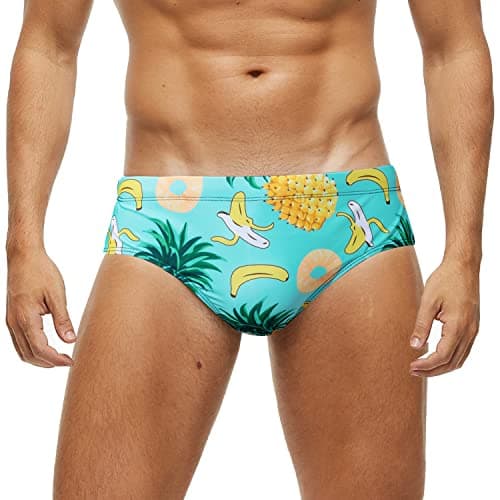 Image of Arcweg Men's Swimming Trunks Briefs Low Waist with Removable Pad Swimwear Elastic Beach Shorts Boxers Underwear Big Pineapple L(EU)