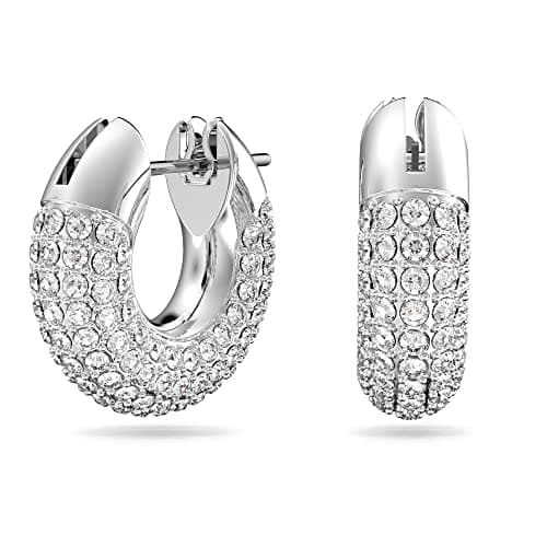 Image of Swarovski Hoop Earrings, Pair of Pavé, White Crystal, Rhodium Plated Hoops, from the Dextera Collection