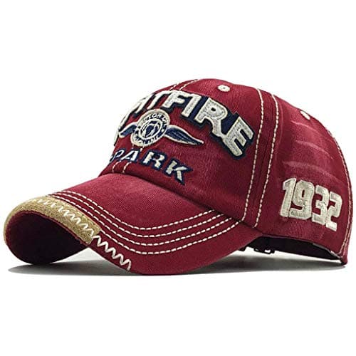 Image of CheChury Distressed Baseball Cap for Mens Vintage Trucker Hat Men Cotton Embroidered Snapback Casual Baseball Cap for Men UK Unisex (Red)