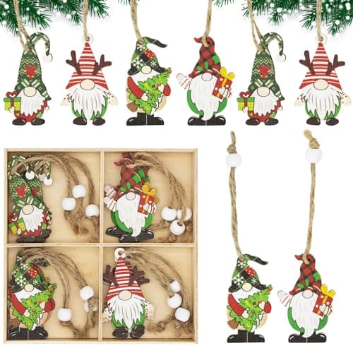 Image of CHEERYMAGIC Wooden Christmas Tree Decoration,12PCS Christmas Wooden Ornaments Gnomes Tree Pendant Xmas Hanging Ornaments Xmas Party Decoration Gifts Tags A4WLLRGJ (A)