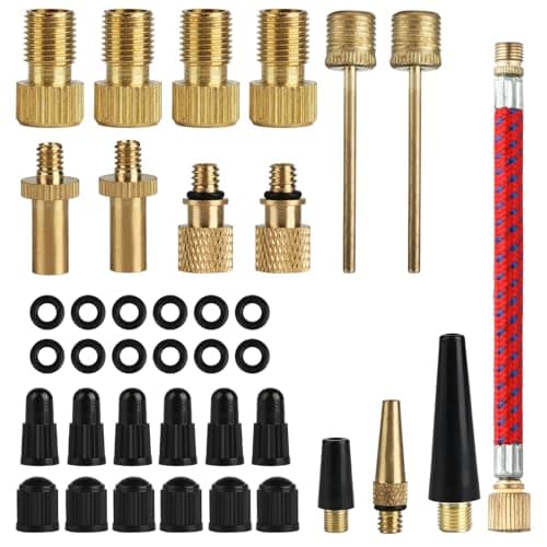 Image of 38 Pcs Bike Valve Adapter DV/AV/SV Set, Bike Pump Adaptor Set, Bicycle Valve Adapter Bike Pump Valve Adapter Set, Bicycle Pump Adapter for Presta Schrader Valve, with Ball Pump Needle, Caps