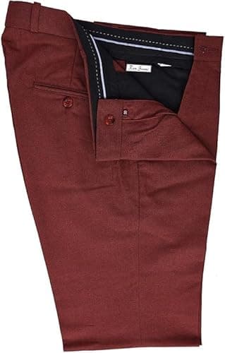 Image of Retro Seventy2 Mens Burgundy Maroon Tonic Trousers Two Tone Smart Flat Fronted Work Slim Fit Sta Press Formal Pants (UK, Numeric, 38, Regular, Regular, Burgundy Tonic)