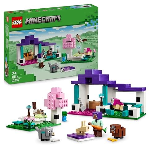Image of LEGO Minecraft The Animal Sanctuary, Building Toys for Girls and Boys Aged 7 Plus with Character Figures, plus Baby Zombie, Cow, Wolf, Rabbit, Magenta Sheep & Cat, Gift for Gamers and Kids 21253