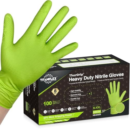 Image of TitanFlex 8 Mil Nitrile Disposable Gloves, Diamond Textured Heavy Duty, Powder Free, Latex Free, Green Work Gloves for Mechanics, Kitchen, Cleaning & Industrial Use (100, Medium)