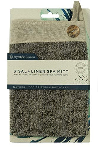 Image of Hydréa London Linen Sisal and Unbleached Linen Exfoliating Bath/Shower Mitt Gently Exfoliate and Scrub away Dead Skin Cells to reveal beautifully smooth, radiant skin.