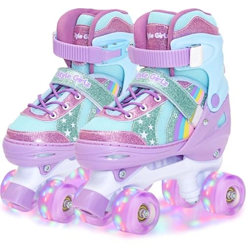 Image of Style Girlz Roller Skates For Girls, Adjustable Size Roller Boots For Kids, Fits Shoe Size 13-4, Quad Skates With Light Up Wheels