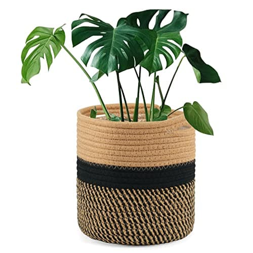 Image of tenn well 20cm Plant Pot with Liner, Cotton Indoor Planter Woven Storage Basket for Indoor Plants Flower Pot and Home Decoration (Black and Brown)