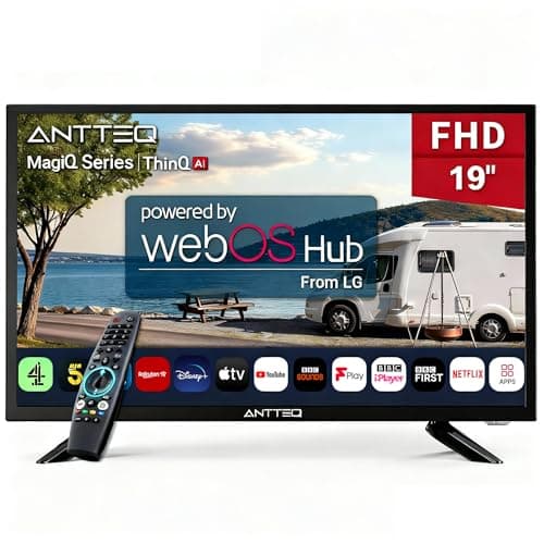 Image of Antteq 19 Inch Smart TV, WebOS FHD TV MagiQ 19" with ThinQ AI Voice Magic Remote, BBC Freeview Netflix YouTube Airplay WiFi Black Televisions