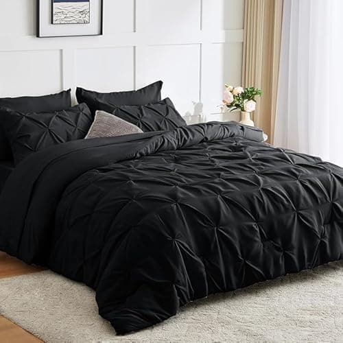 Image of Comfort Collections Luxury Alford Alexander Pin Tuck Pinch Pleat Duvet Quilt Cover Reversible Diamond Bedding Set With Matching Pillowcases Black King 230cm x 220cm Approximate