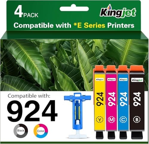Image of KINGJET 924 Ink Cartridges Replacement for HP 924 for HP OfficeJet Pro 8120e OfficeJet Pro 8122e 8124e 8125e 8132e 8134e 8135e 8130e 8138e 8139e All-in-One (No Chip, BK/C/M/Y, 4 Pack)