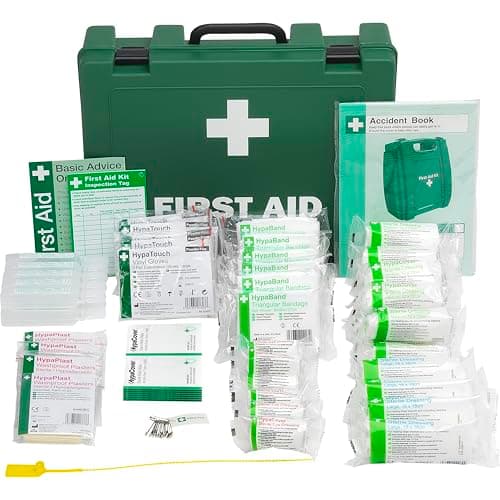 Image of Safety First Aid Group Workplace First Aid Kit (Large 21-50 Persons) Economy HSE-Compliant with Inspection Tags, Accident Book, Wall Bracket, Extra Plasters