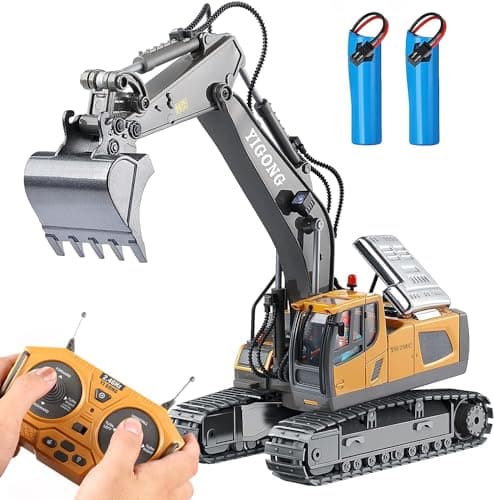 Image of Full Functional Remote Control Excavator, 11 Channel 1:20 RC Digger 680 Degree Rotation RC Tractor Construction Toys with Sounds and Lights, 2.4G RC Excavator Digger Toys for Kids Boys Adults