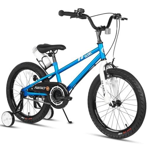Image of Glerc Fantacy Kids Bike 18 Inch Boys Girls Bicycle for Age 7 8 9 10 Year Old with Stabilisers & Bottle Cage for Birthday Gift, Blue