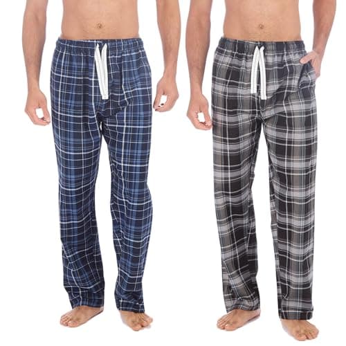 Image of INSIGNIA Mens Woven Pyjamas Lounge Pants Bottoms Check (2 PACK) (L, Black-Navy)