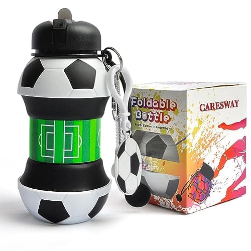 Image of CARESWAY Football Water Bottle for Boys and Girls - Football Gifts for Boys and Girls - Collapsible Bottle for Children Drinks