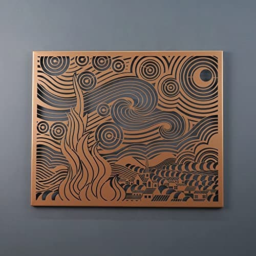 Image of Colorfull Worlds The Starry Night Metal Wall Art, Van Gogh Art Home and Office Decor, Unique Art Wall Decor Gift for Housewarming (Copper)