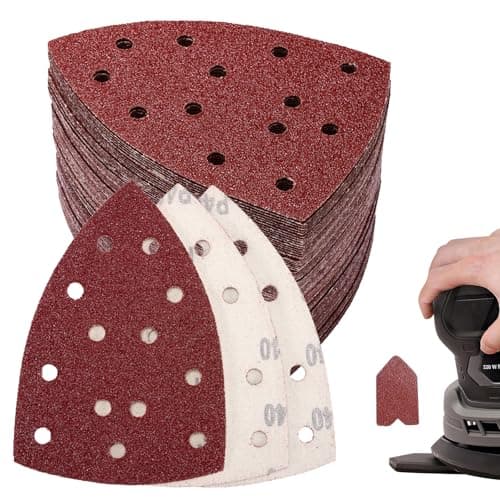 Image of LitartPRO 60pcs palm sander sheets, 6×40/60/80/100/120 Grit Sanding Pads Assortment-13 Hole Hook and Loop Palm Detail Sander Pads fit for Ryobi Sander SPS20A EPS80RS