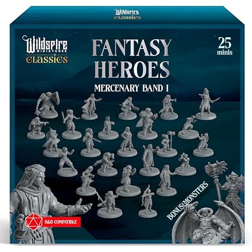 Image of Wildspire Classic Heroes - Mercenary Band I- 25 Paintable Characters for DND Miniatures Bulk I 28mm Dungeons Dragons D&D Miniatures I DND Minis D&D Figures Dragons Figures Pathfinder Compatible