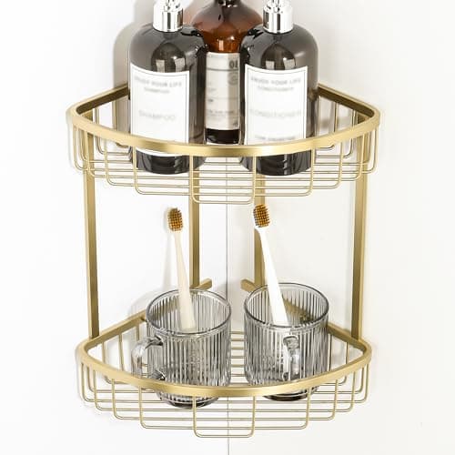 Image of SAYAYO Corner Shower Caddy Basket, SUS304 Stainless Steel Bathroom Shower Corner Shelves Basket Organiser Storage, Gold & Glaze Finish