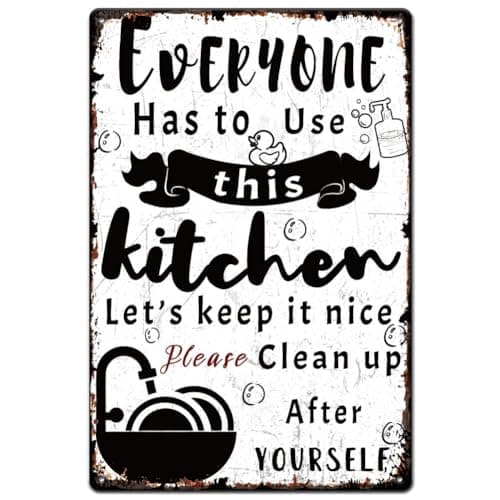 Image of SUPERDANT Kitchen Cleaning Reminder Tin Signs Clean Plates Retro Metal Poster Plaque Vintage Text Sign Decorative for Bedroom Restaurant Apartment Café Bar Indoor Outdoor Wall Art Gifts 20x30CM