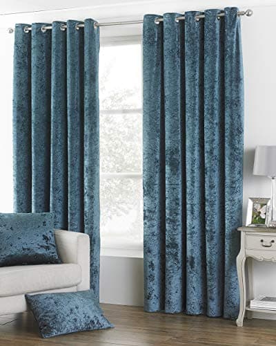 Image of Riva Paoletti Verona Ringtop Eyelet Curtains (Pair) - Teal Blue - Velvet Feel - Crushed Velvet Look 100% Polyester - 229cm width x 183cm drop (90" x 72" inches) - Designed in the UK