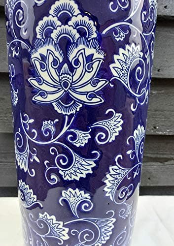 Image of Retro Collections Blue flower Umbrella Stand/WALKING STICK HOLDER Ceramic 18" Round Victorian Design