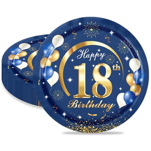 Image of MORAINJAY 16Pcs Birthday Plates for 18,Navy Blue 9inch Paper Plates for 18th Birthday Party, Small Paper Plates for Men Women Her Him,Birthday Party Supplies Table Decor