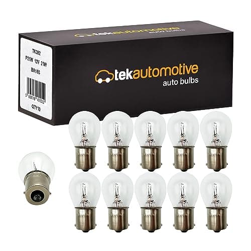 Image of Tek Automotive 382 P21W Bulbs – 10 Pack 12V 21W BA15S Straight Pin Brake, Indicator, Fog & Tail Bulbs