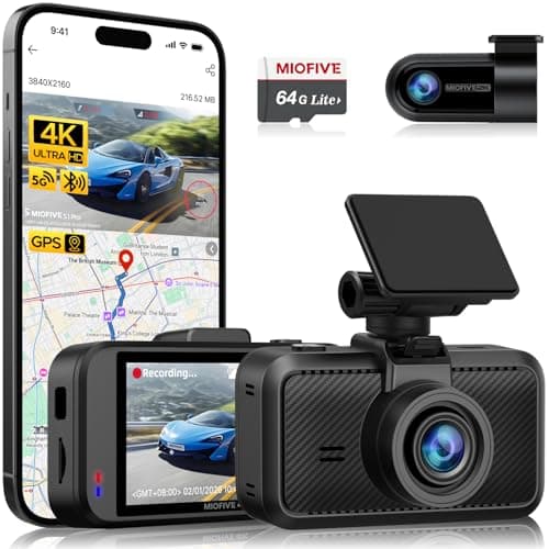 Image of Miofive 4K+2K Dual Dash Cam Front and Rear, Pre-installed 64GB Card, 5GHz Wi-Fi Bluetooth GPS, 3" IPS Screen, HDR Night Vision, 24H Parking Mode, AI Start & UK Speed Camera Detection