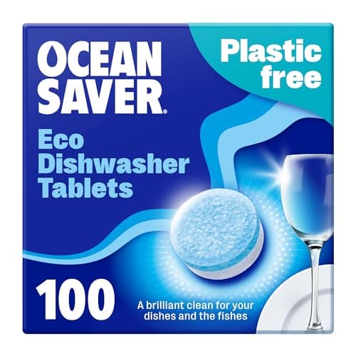 Image of OceanSaver Eco-Friendly Dishwasher Tablets - Pack of 100 | Non-Toxic & Plastic-Free Dish Washing Tablets for Sustainable Cleaning | All in One Plant-Based Dishwasher Salt & Rinse Aid for Tough Stains