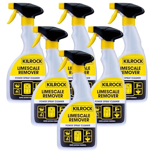 Image of Kilrock Limescale Remover Power Spray Cleaner 6 x 500ml - Rapid Action Formula - 100% Limescale Removal, Destroys Hard Water Stains - Perfect for Bathrooms, Sinks, Shower Screens, Toilets, Baths.