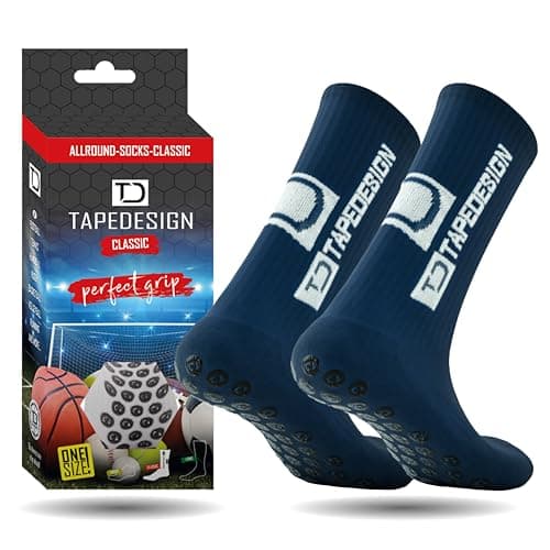 Image of Tapedesign - "Classic 1 Pair Non-Slip Football Grip Socks Navy (Size 5-14) for Men, Women & Kids - Soccer Socks for Adults & Youth (Unisex) - Anti-Slip Sport Socks for Basketball, Tennis & Running