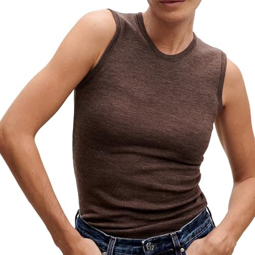 Image of Dilling Women's Tank Top Made of 100% Organic Merino Wool - Smooth Knit, Mulesing-Free & Temperature Regulating - Elegant Undershirt with High Neck, Hazelnut Brown, 10