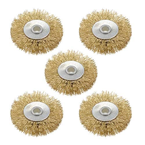 Image of sourcing map 2-Inch Wire Wheel Brush Bench Brass Plated Crimped Steel with 1/4-Inch Arbor Hole 5 Pcs