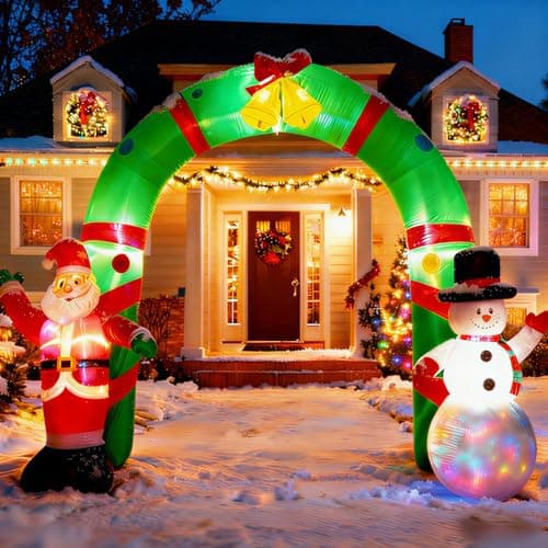 Image of CypherX 8FT Christmas Inflatable Santa Snowman Arch Outdoor Decorations Blow up Yard Decoration with Lights, Giant Outdoor Yard Decor with LED Blower, Waterproof Easy Setup for Doorway and Lawn