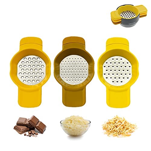 Image of Calitek Grater Set of 3 Cheese Grater Lemon Zester for Kitchen Ginger Garlic Carrot Fruit Vegetable Mini Stackable Grater Set with Stainless Steel Blades Dishwasher Safe