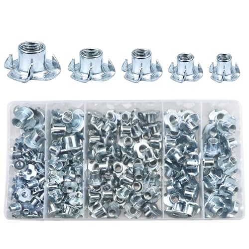 Image of 151 Pcs Four Pronged T-Nut Assortment, Threaded Insert Tee Nuts Kit,Captive Blind Connecting Bolt Fixings,For Wood Furniture, Brackets And Cabinets (M4/M5/M6/M8/M10)