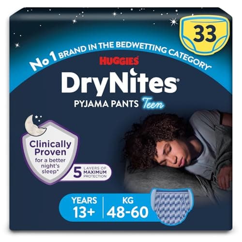 Image of HUGGIES DryNites, Pyjama Pants, Boys 13+ Years (48-60KG), 33 x Bedwetting Pants, Up to 100% Leak Free Nights