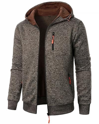 Image of Casuayaloo Mens Zip up Fleece Hoodies Pullover Zipper Hooded Sweatshirt Long Sleeve Tops Brown M