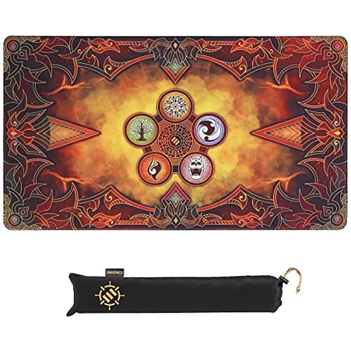 Image of ENHANCE TCG Playmat - Tabletop Card Playmat with Stitched Edges, Smooth Surface, and Drawstring Travel Pouch - Compatible with MTG, YuGiOh, Pokemon, Lord of the Rings, and other TCG and LCG - Flames