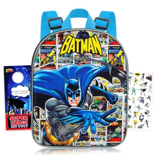 Image of DC Comics Batman Mini Backpack for Boys - Bundle with 11" Superhero School Bag, Stickers, More | Batman School Backpack for Kids