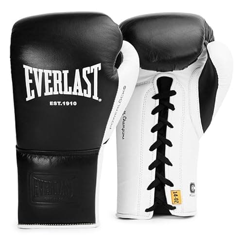 Image of Everlast Powerlock OG Pro Fight 16oz Black/White Lace-Up Gloves for Bags & Competition, Advanced Foam, Ergonomic Grip - Authentic Everlast