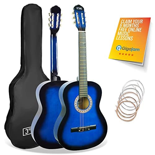 Image of 3rd Avenue Full Size 4/4 Classical Guitar Spanish Nylon String Beginner Pack Bundle - 6 Months FREE Lessons, Bag, Strings – Blue