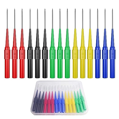 Image of Cleqee 15PCS Automotive Back Probe Pins Multimeter Wire Piercing Test Probes with 4mm Female Socket 0.7mm Puncture Needle 30V/10A for Small IC Pins Electronic Testing Five Colours