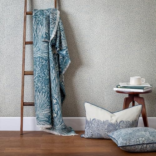 Image of Morris & Co. Marigold Throw – Heritage Jacquard Faux Mohair Floral Blanket (Indigo - 130x170cm)